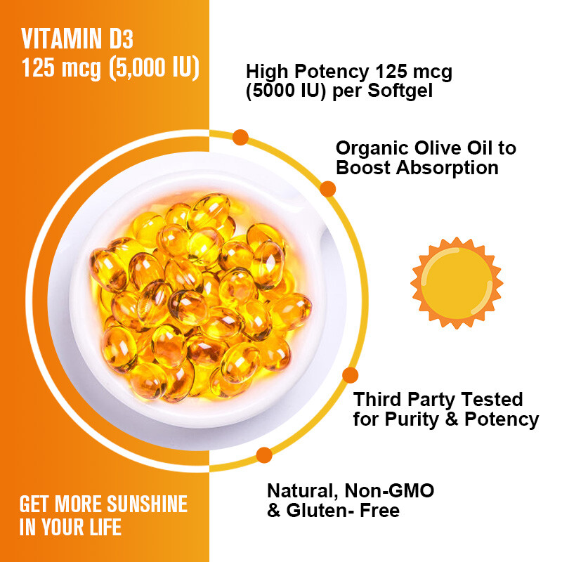 Vitamin D3 & K2 10,000IU MK7 Softgels For Bone Blood Heart Health Immune Support