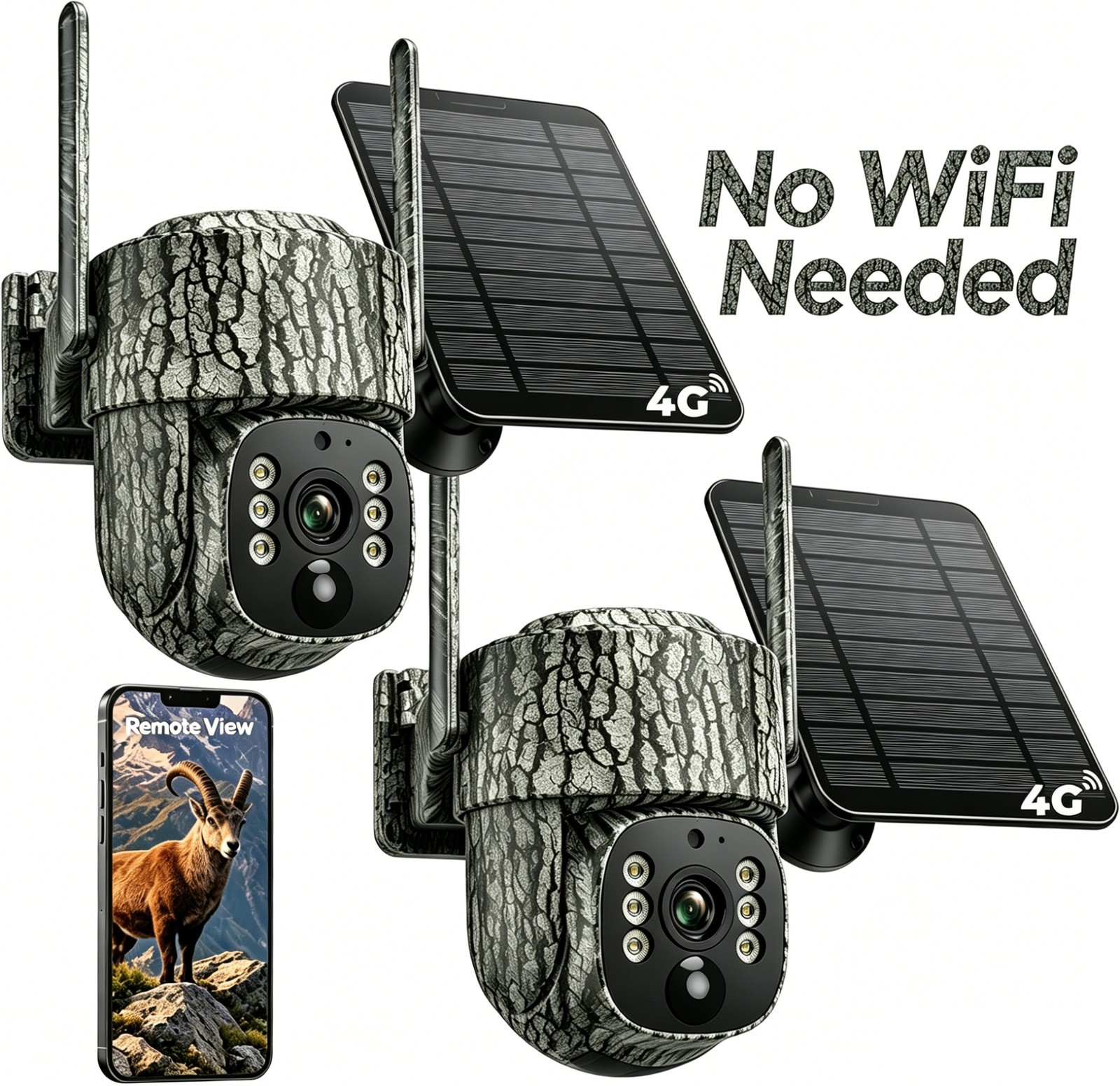 Solar Cellular Trail Camera 4G LTE US SIM Remote Live View 2.5K Game Hunting Cam