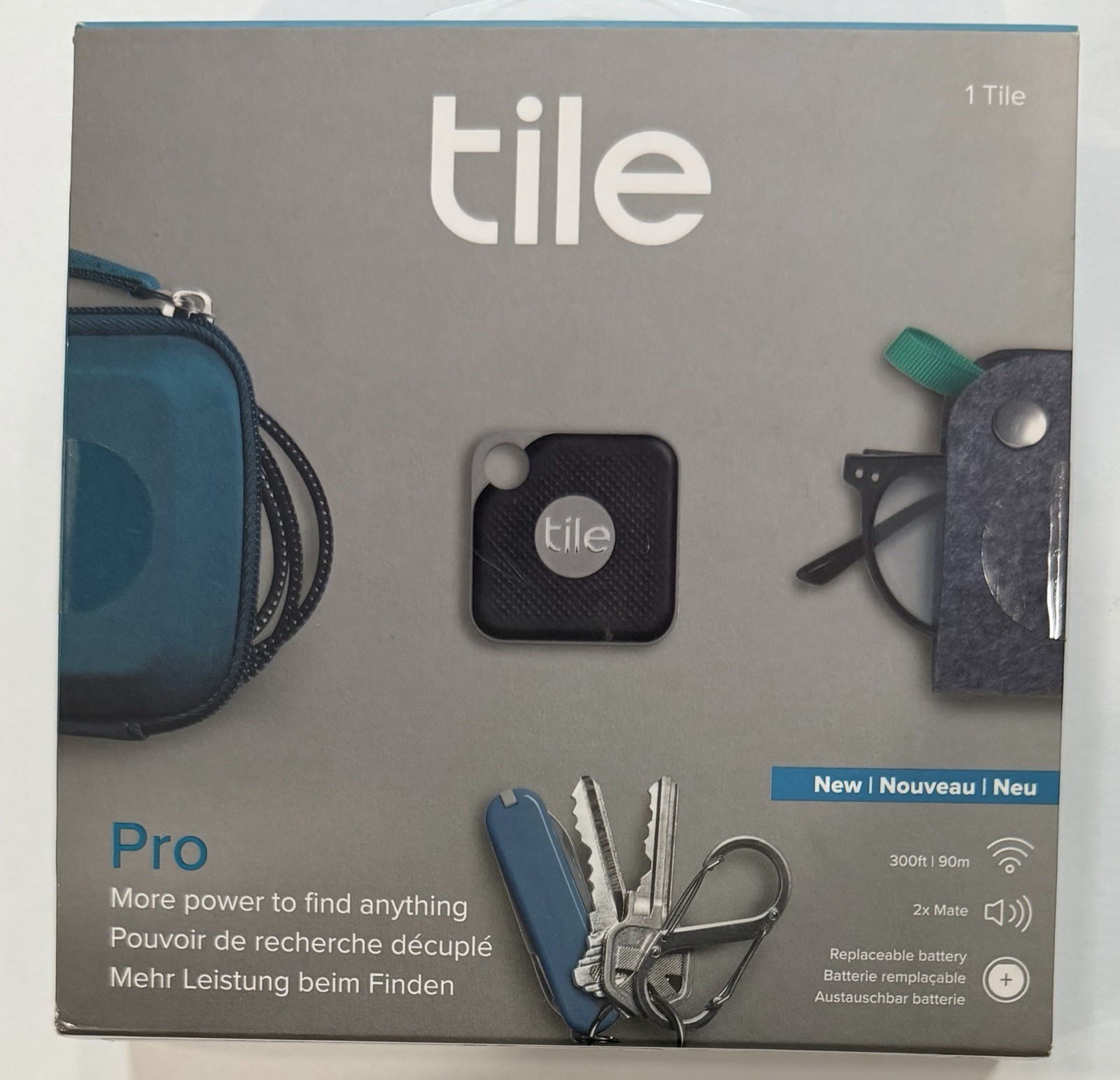 Tile Pro Tracker With Replacement Battery - 300ft Range - Black  (Brand New)