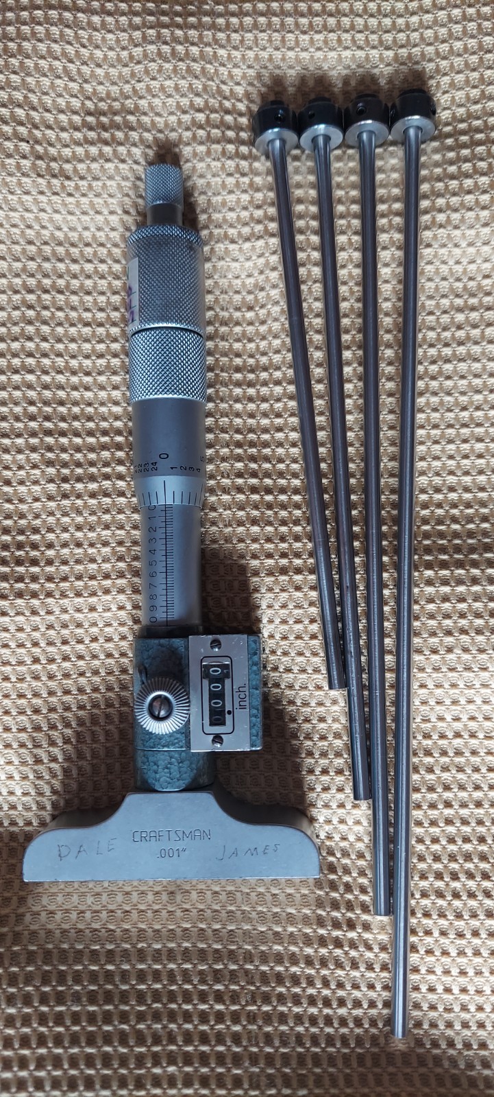 Craftsman Digit Counter Depth Micrometer .001" Machinist Tool w/ 4 Rods 5"-8"