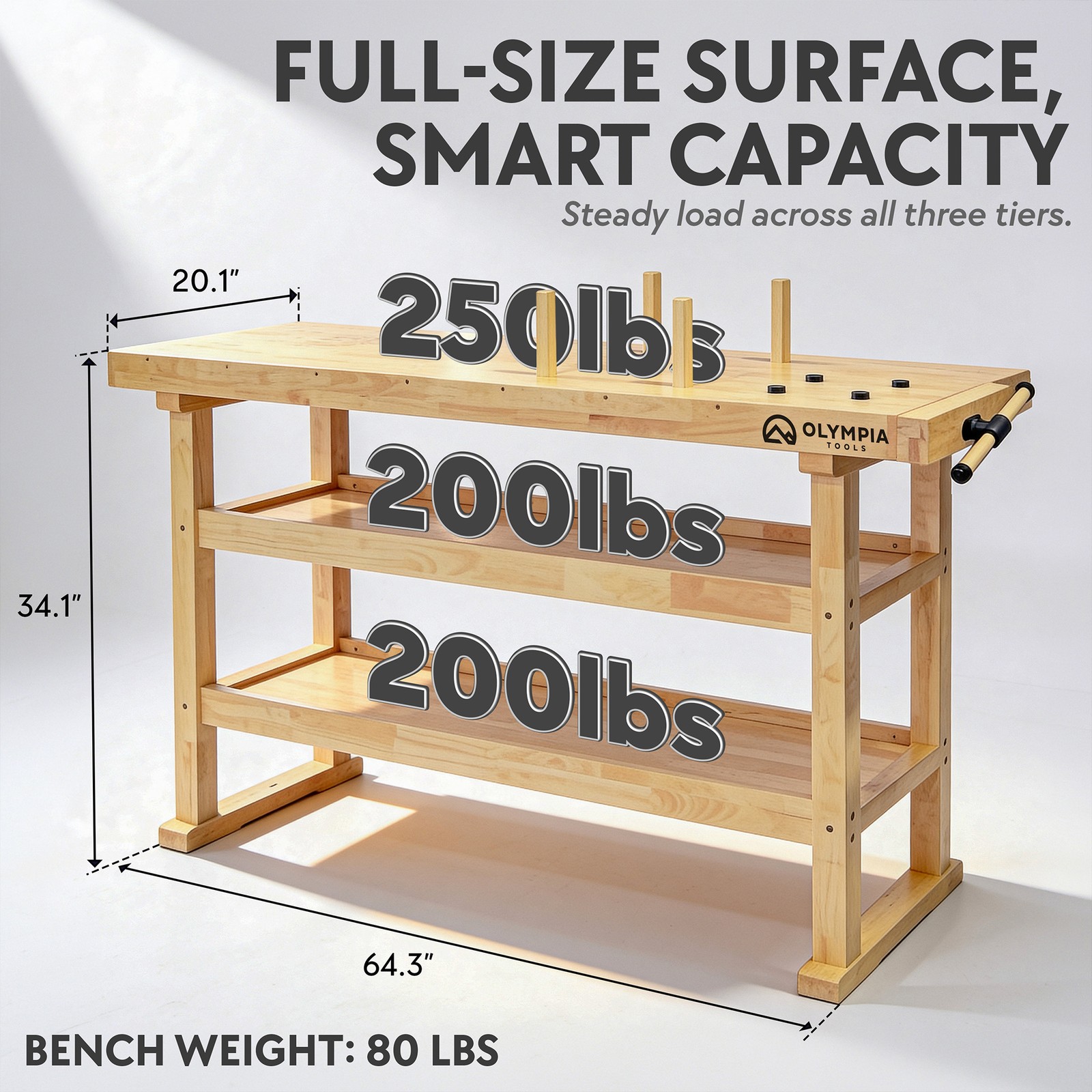 Olympia Tools 60 Inch Heavy Duty Rubberwood Workbench