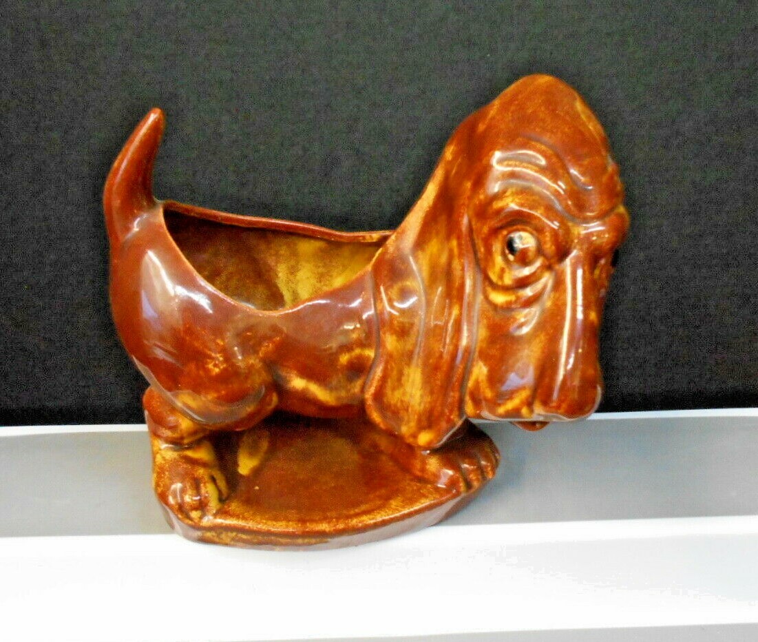 BROWN DOG PORCELAIN PLANTER 6" X 6"  MID CENTURY MODERN PRE-OWNED