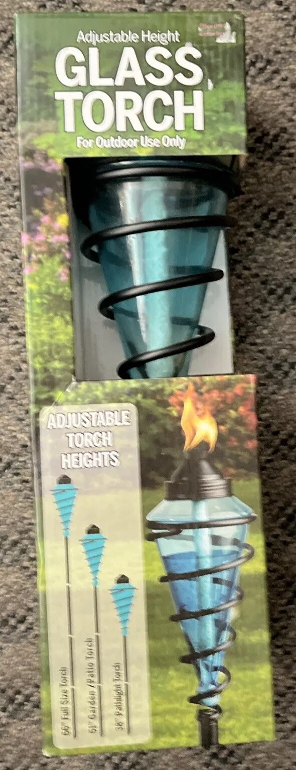 Sunnydaze Glass Patio Torch with Metal Swirl -25- to 66-Inch Adjustable Height -