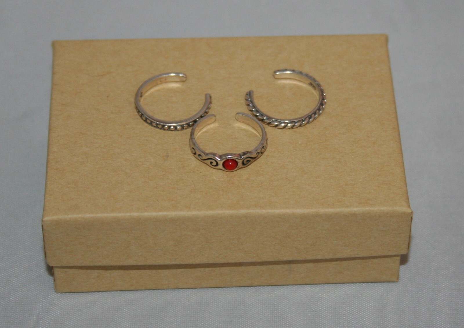 Silpada Set of Three Toe Rings Coral, Dot & Rope Sterling Silver O0652