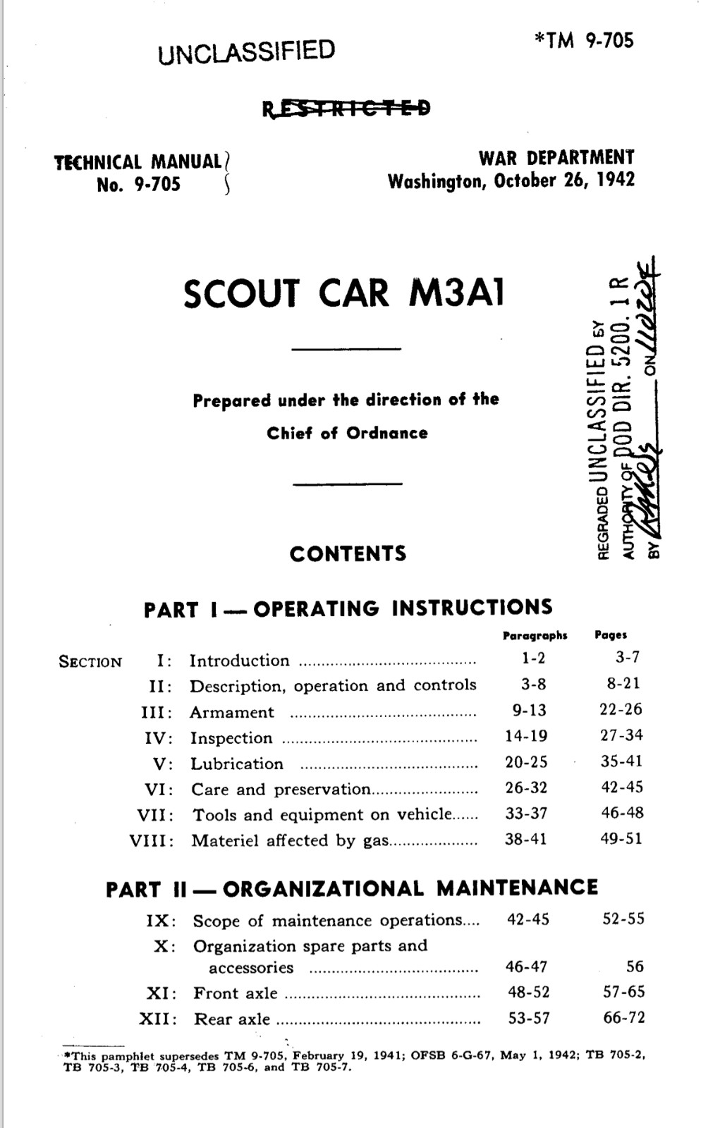386 Page TM 9-705 October 1942 Scout Car M3A1 WWII Operator Repair  Manual on CD