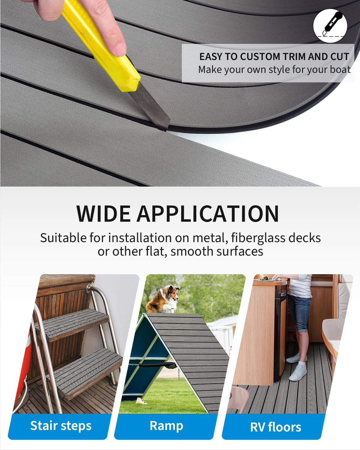 Boat Flooring EVA Foam Self-Adhesive 96''X45.6''/36''/28.8''/16.8'' Faux Teak Ma