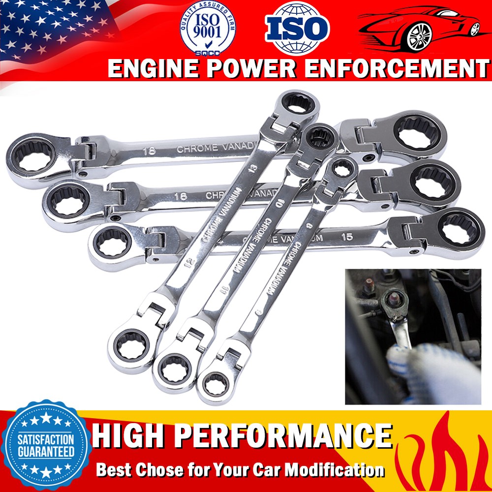 6PCS Ratcheting Wrench Set Spanner Tool Combination 8-19 mm Metric Flexible Head