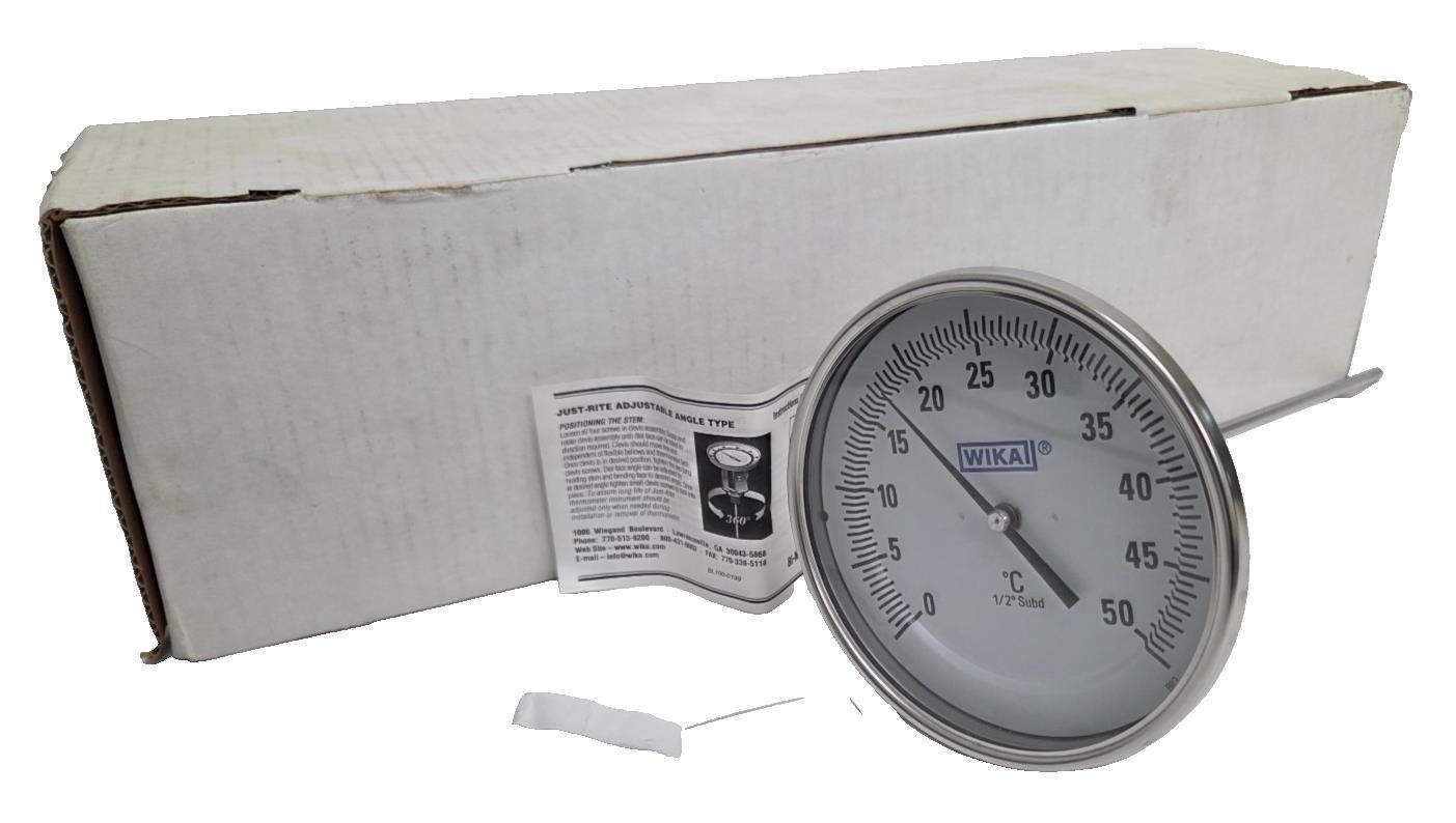 Wika Bimetal TI.52 Thermometer, 1/2" NPT, 5" Dial, Adj. Angle, 0-50°C, 10"Length