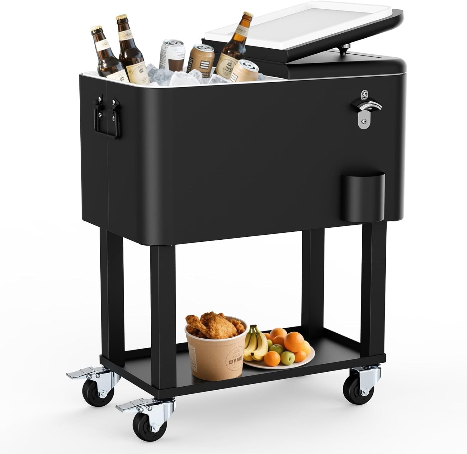 SHAREWIN 60 Quart Rolling Ice Chest Cart, Portable Patio Party Drink Cooler Cart