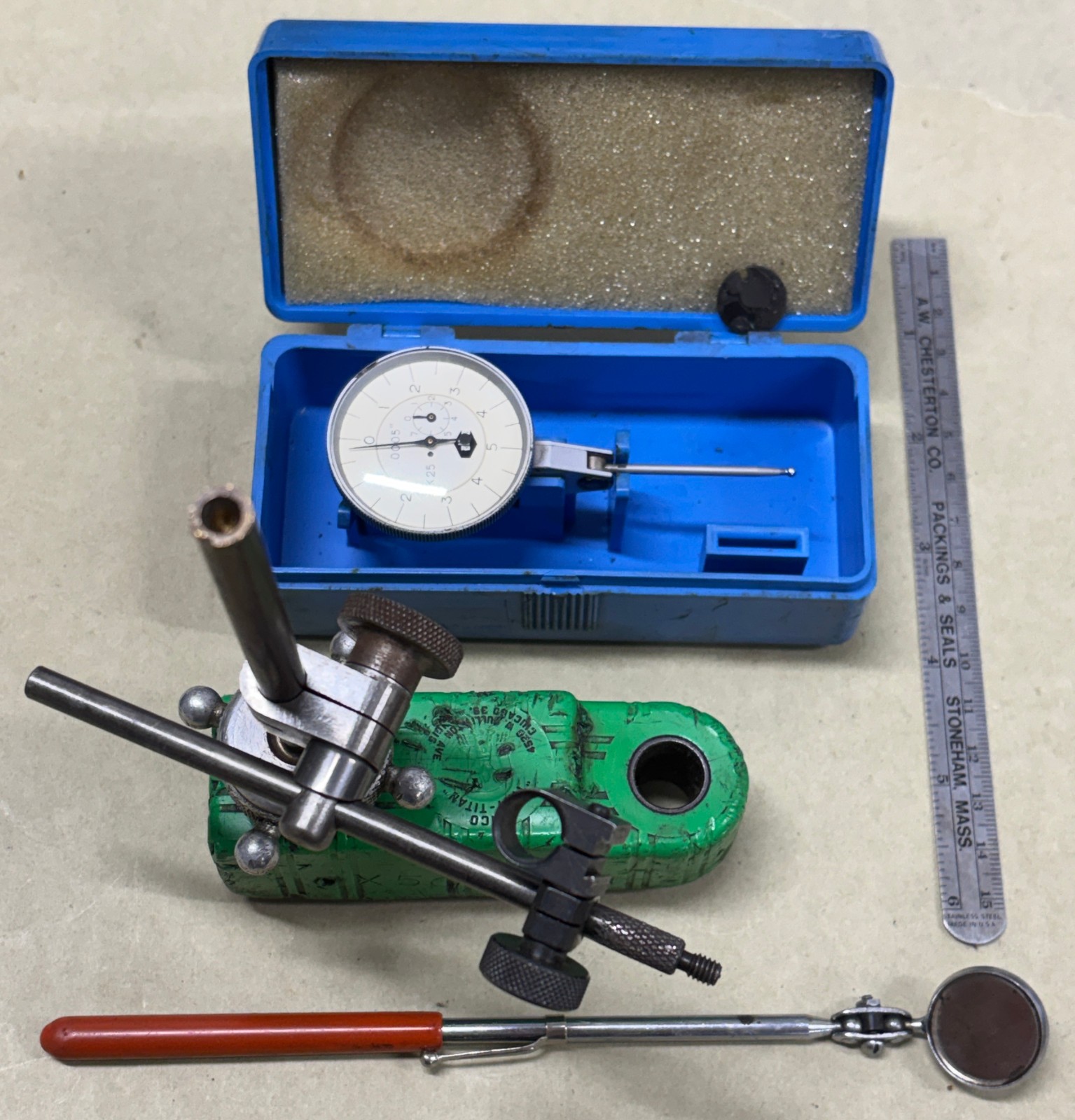 Alina K25 Swiss Dial Test Indicator Setup Kit .0005 DTI w/ Titan Mag Base Rule M