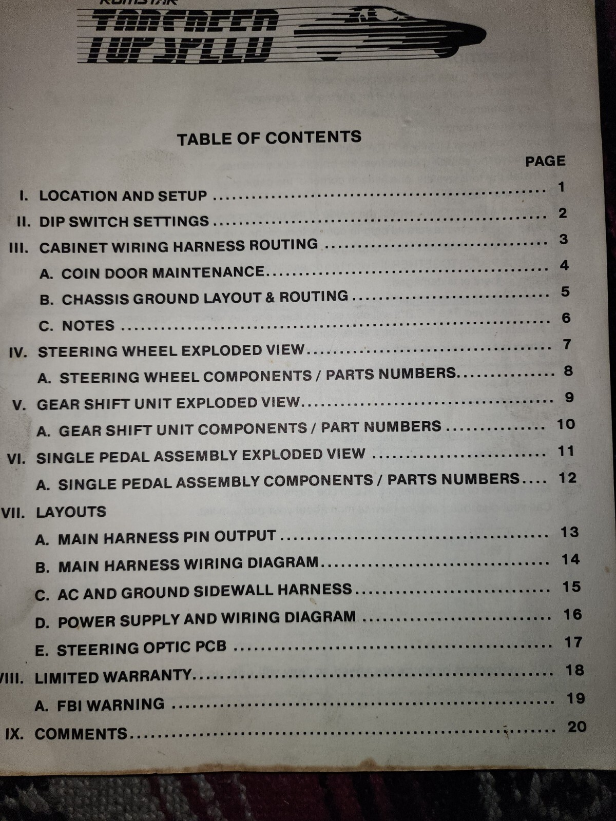 Top Speed Arcade Manual