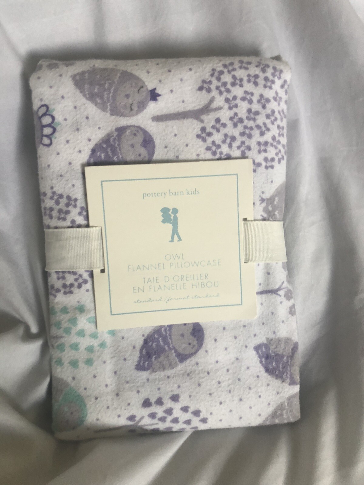 Pottery Barn Kids Owl Flannel Pillowcase Standard Purple NWT NLA