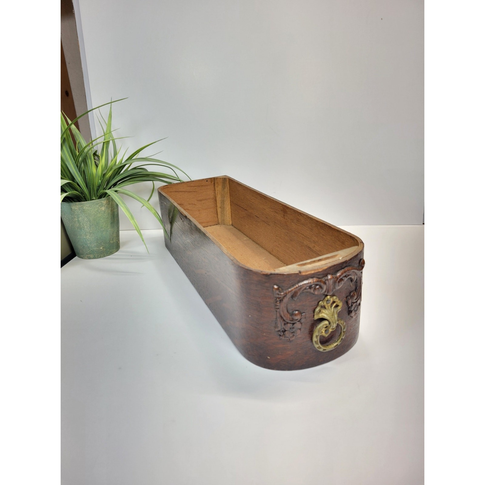 Antique Wooden Sewing Machine Drawer, Curved Drop Leaf Cabinet Box Planter Bin