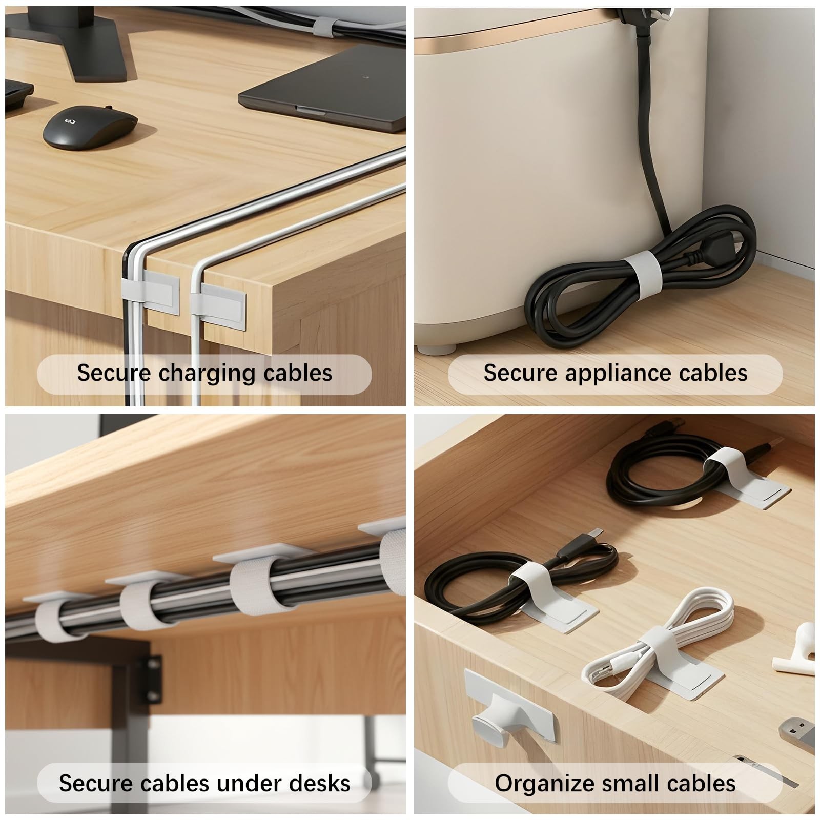 100 Pcs Hook and Loop Cable Ties, Self Adhesive Cable Management Desktop Cabl...