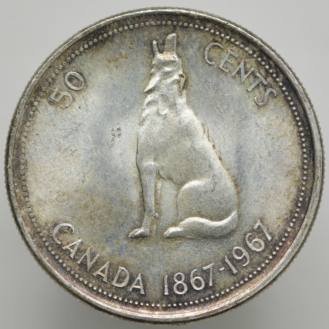 1967 Canada 50 Cents Centennial Wolf Silver Half Dollar  ID: 213