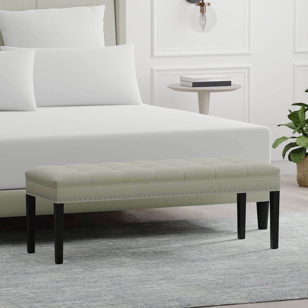 46" Upholstered Bench with Nailhead Trim - Beige