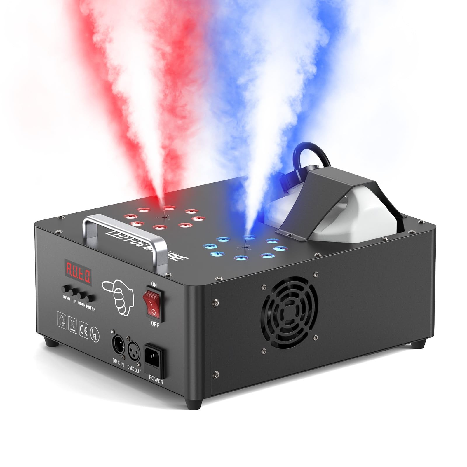 2000W Professional Fog Machine Dual Nozzle with 16 RGB LED, DMX 1, Black