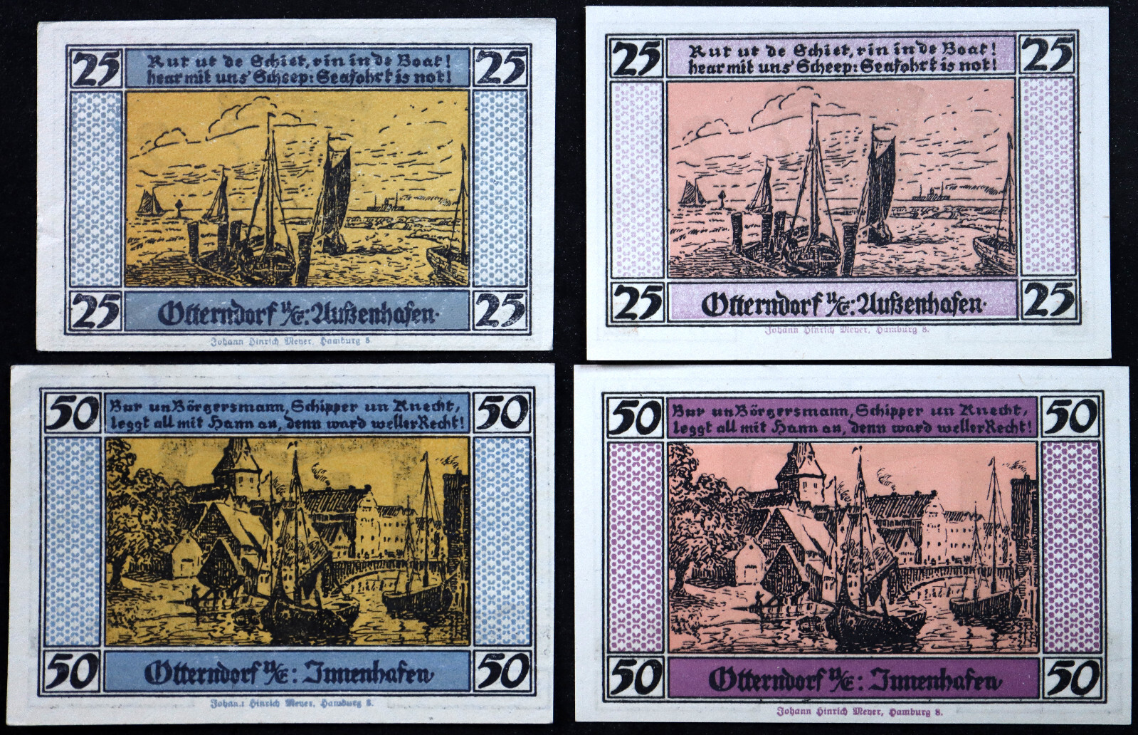OTTERNDORF 1920 "Sailboats in the Harbor" Both Complete Series German Notgeld