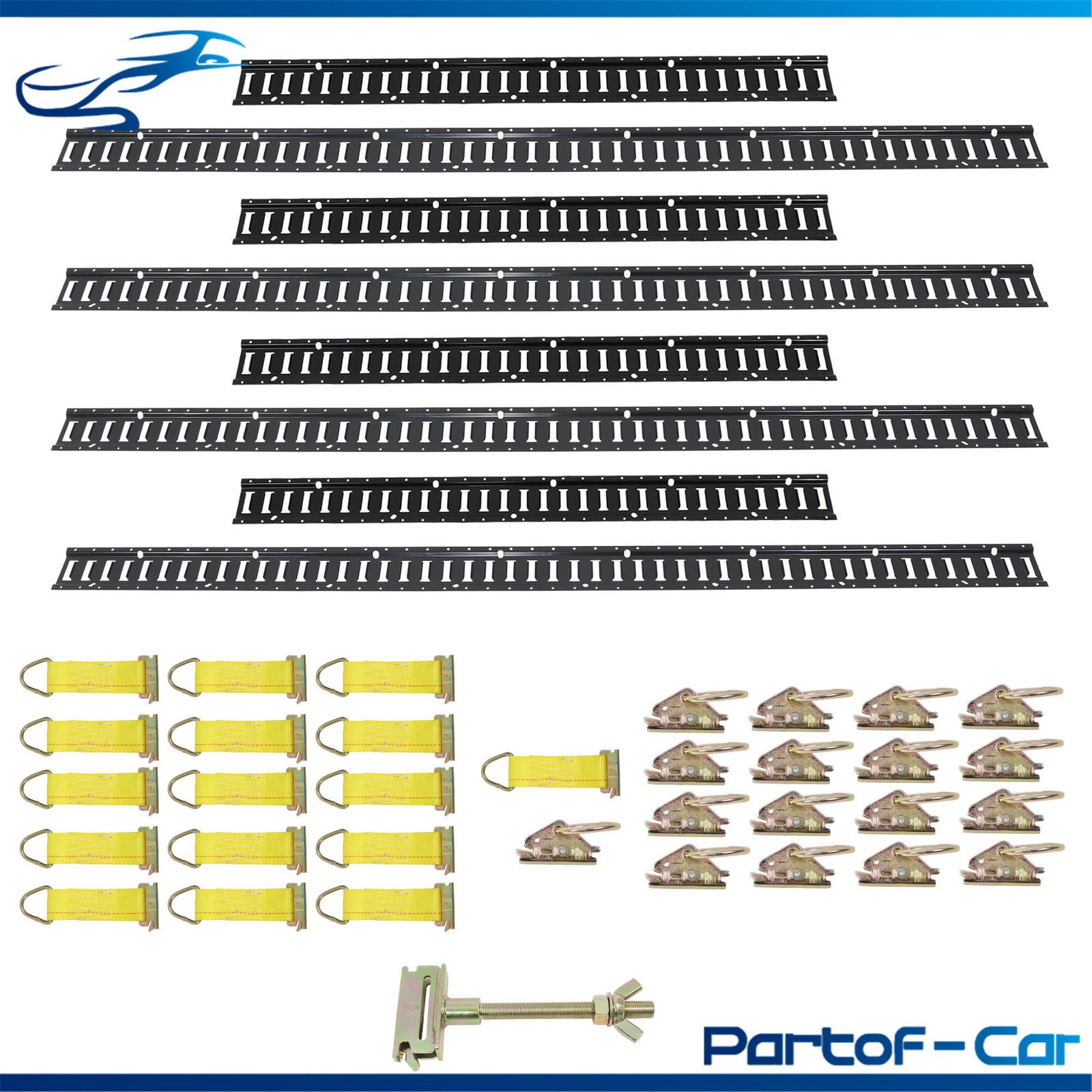 41 Kit 4× 5' & 4× 8’ E Track Tie Down System Black W/ Various Rails And Hardware
