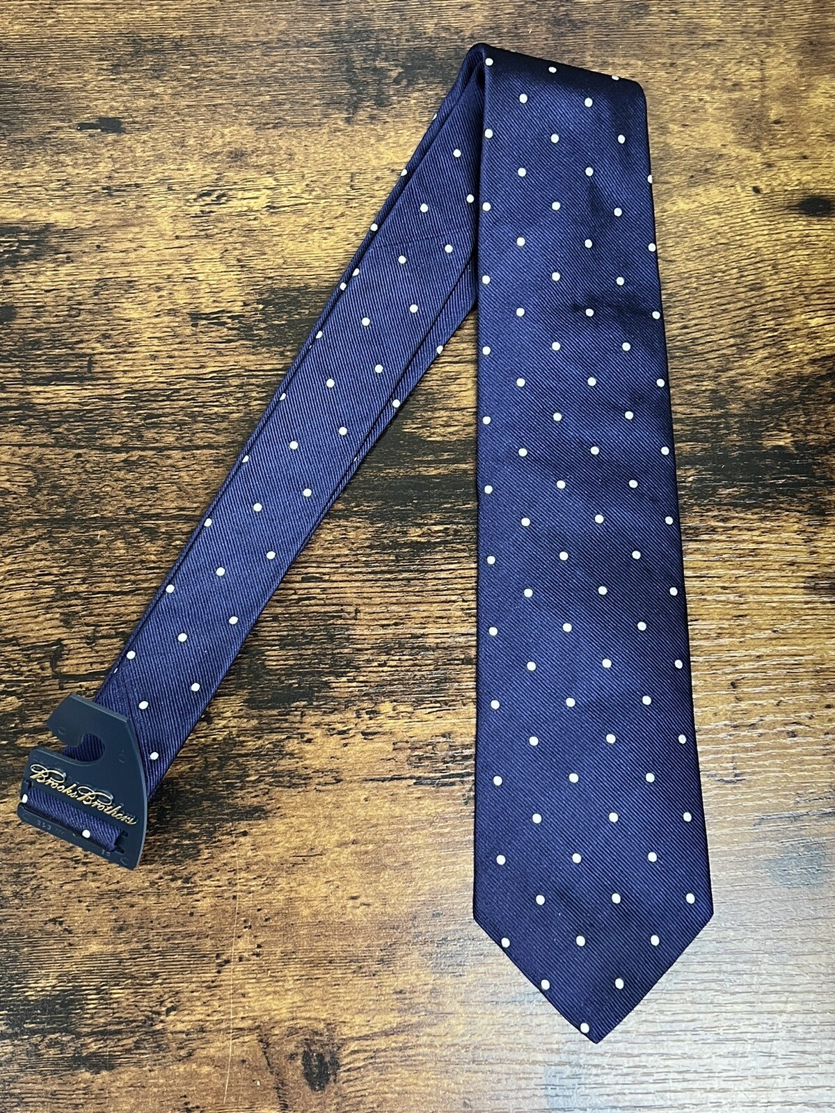 Brooks Brothers Blue Tie With Light Blue Polka Dots 100% Silk Men's Necktie 58"