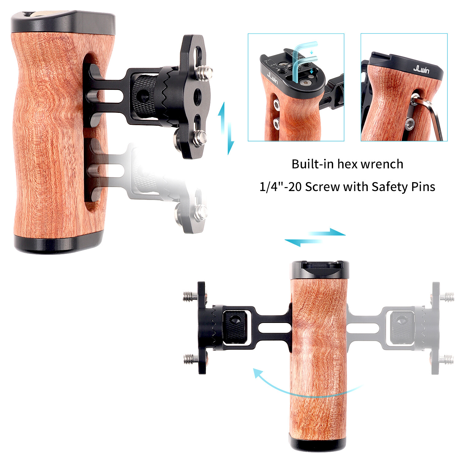 Wooden Side Handle Grip w/ cold shoe QR Mount for Mirrorless Camera Cage Rig