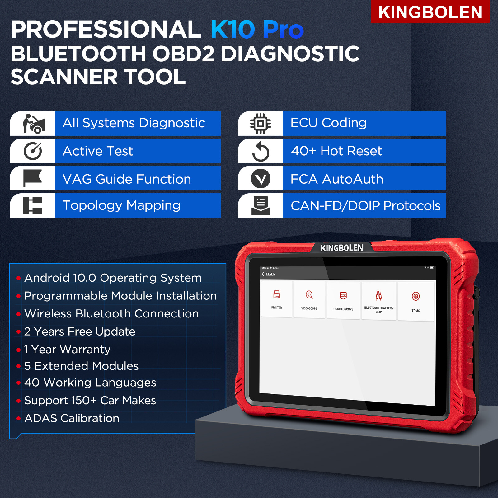 2026 KINGBOLEN K10 PRO OBD2 Bidirectional Scanner Full System Diagnostic Coding