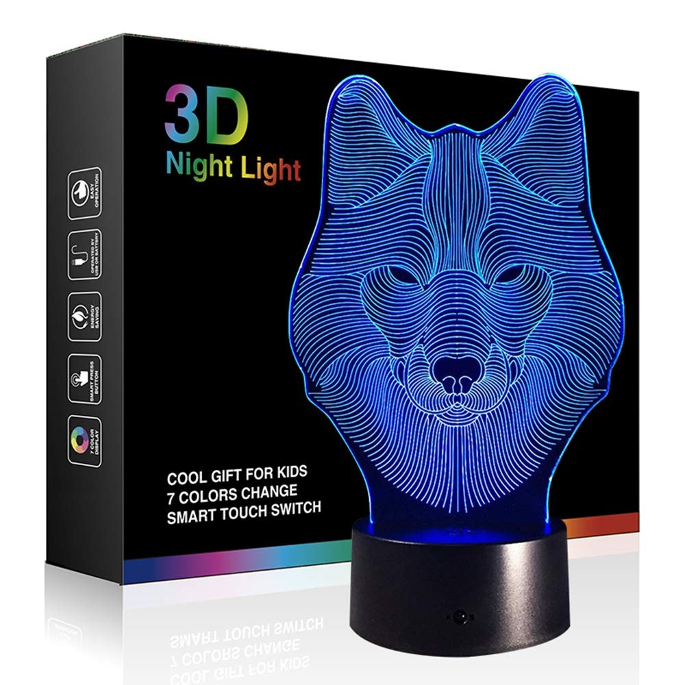 Animals Wolf 3D Night Light Touch Control Desk Lamps, 7 Color Changing Table ...