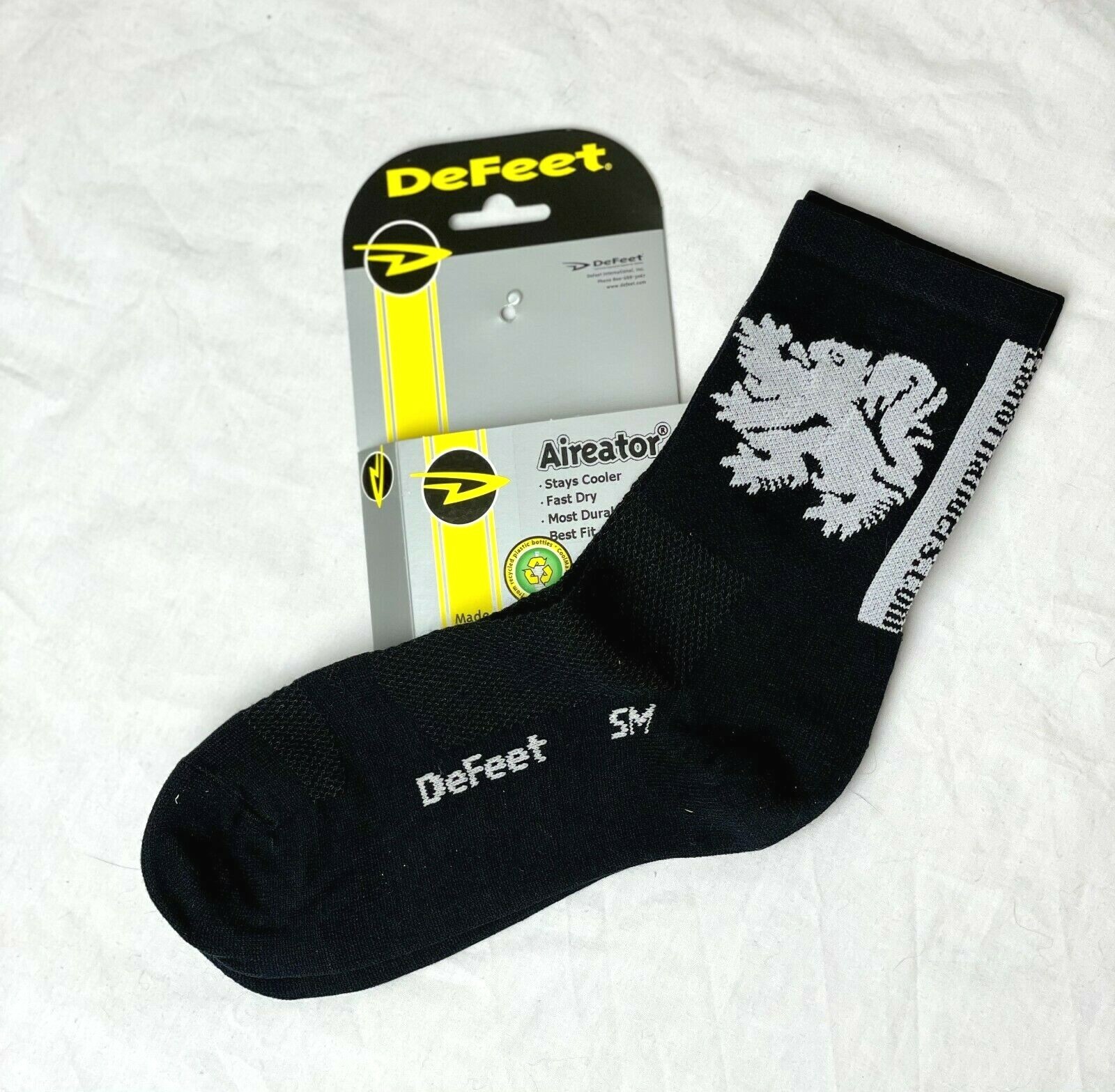 Lion of Flanders cycling socks Black/Silver- NEW Size S (Men 4.5-6.5  Women 6-8)