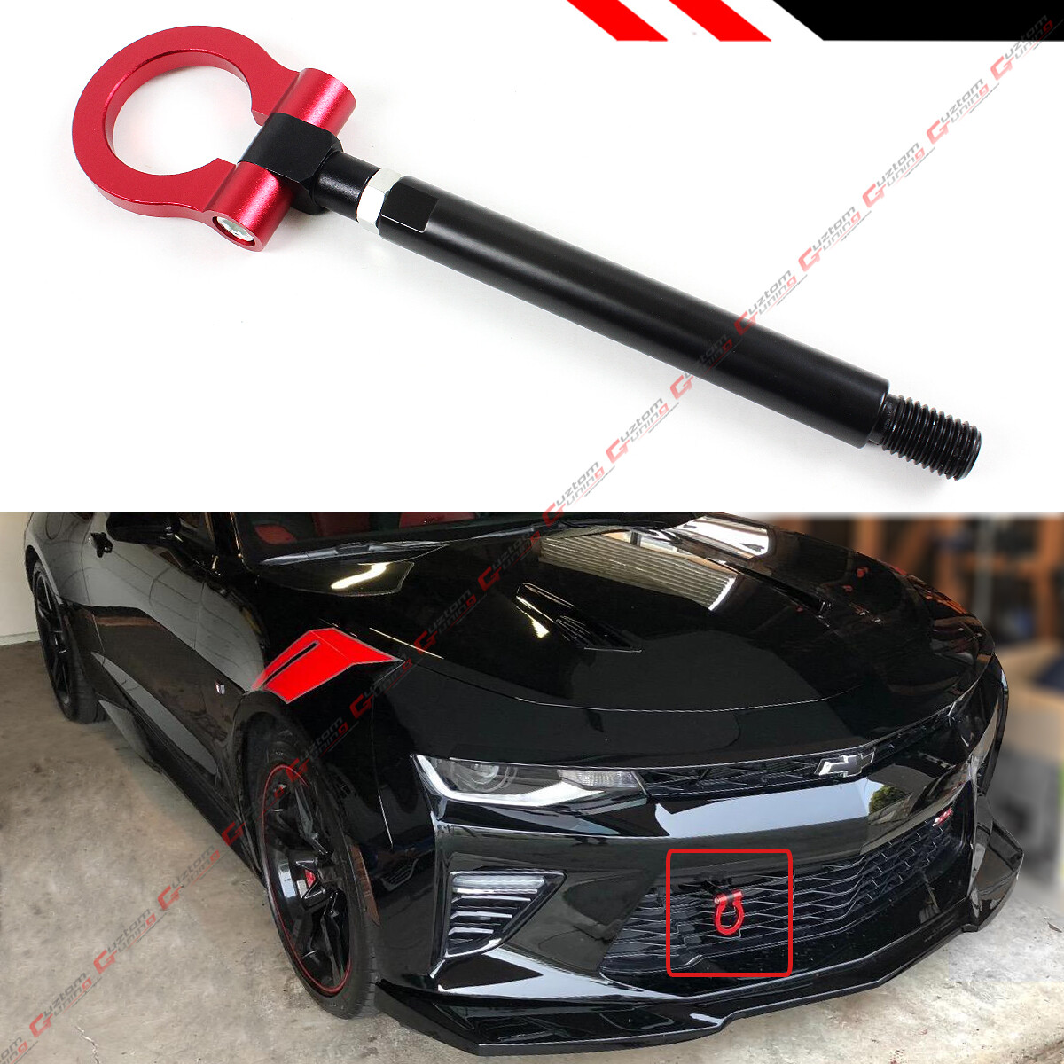 FOR 2016-19 CHEVY CAMARO LS LT SS BLK RED BUMPER FOLDING RING SCREW ON TOW HOOK