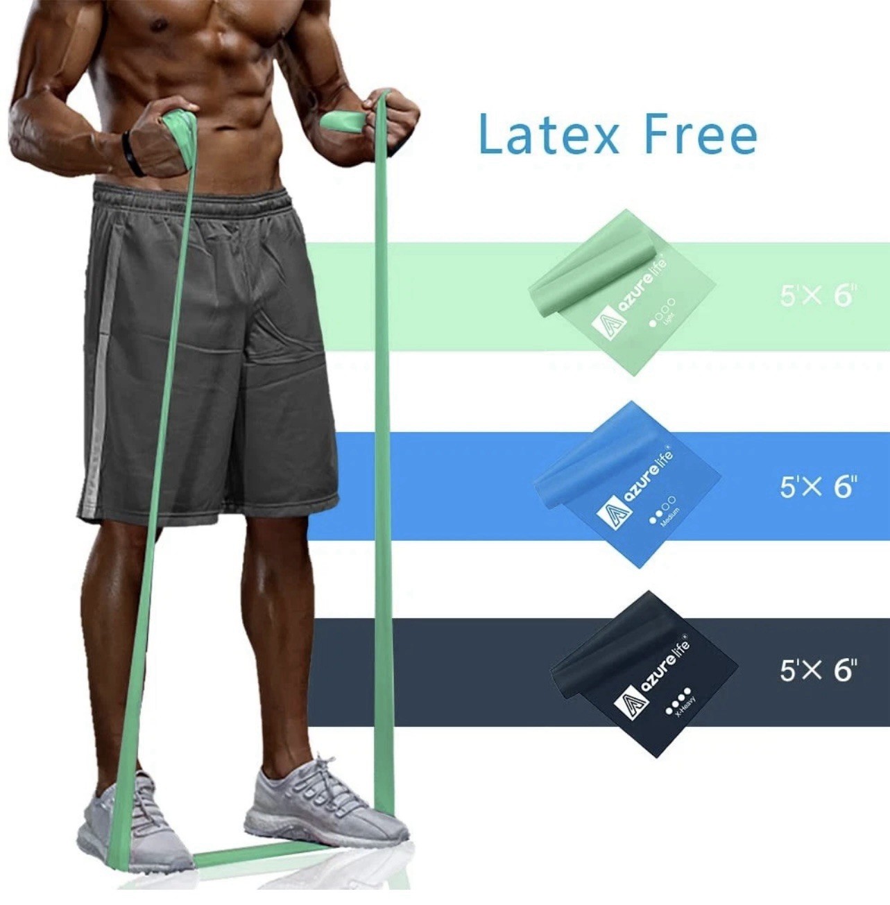 Resistance Bands Exercise, Non Latex, Stretch, 3 Bands In Pack,  Azure Life