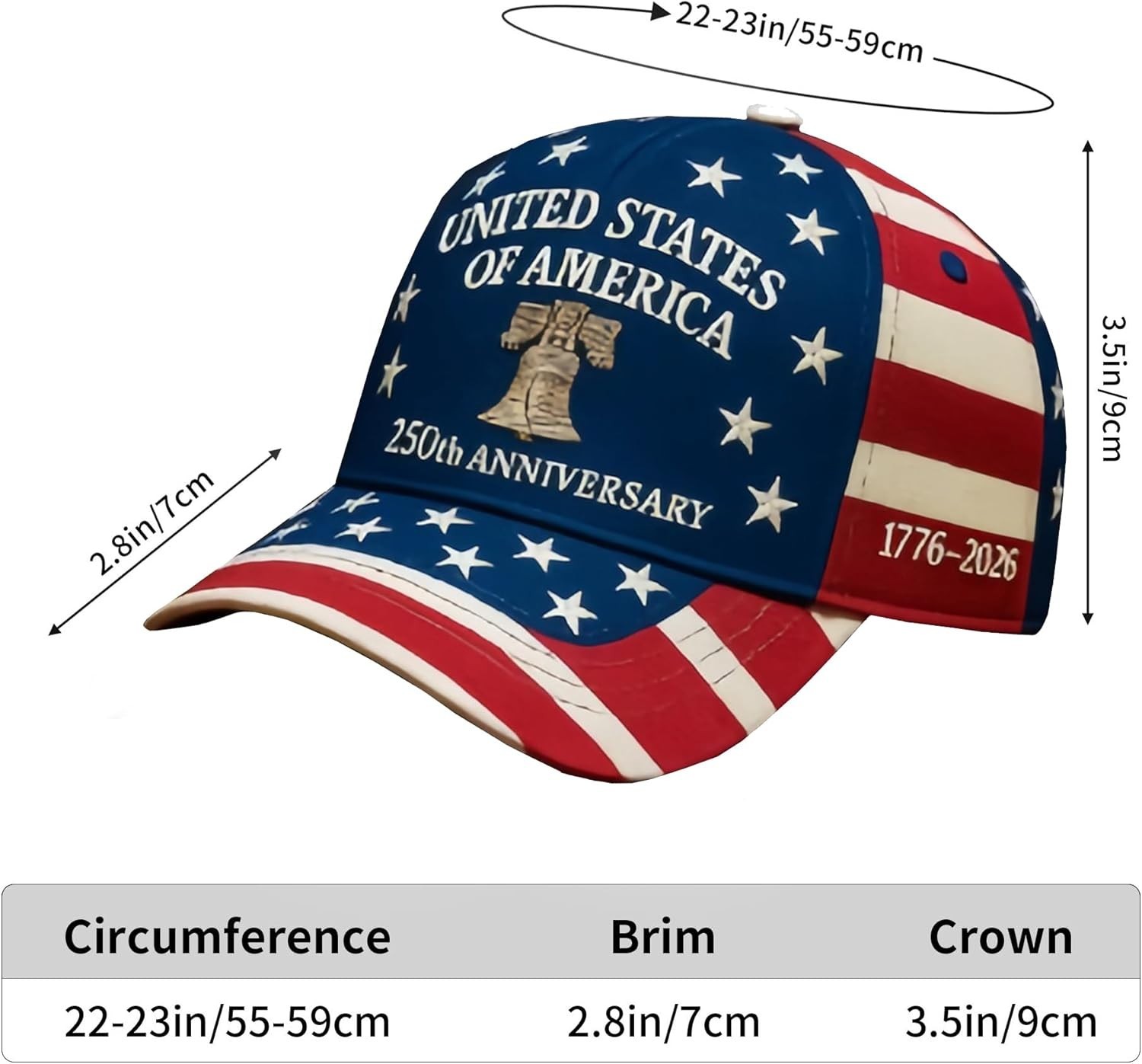 United States 250Th Anniversary Hat Adjustable Printed Baseball Cap for Men Wome