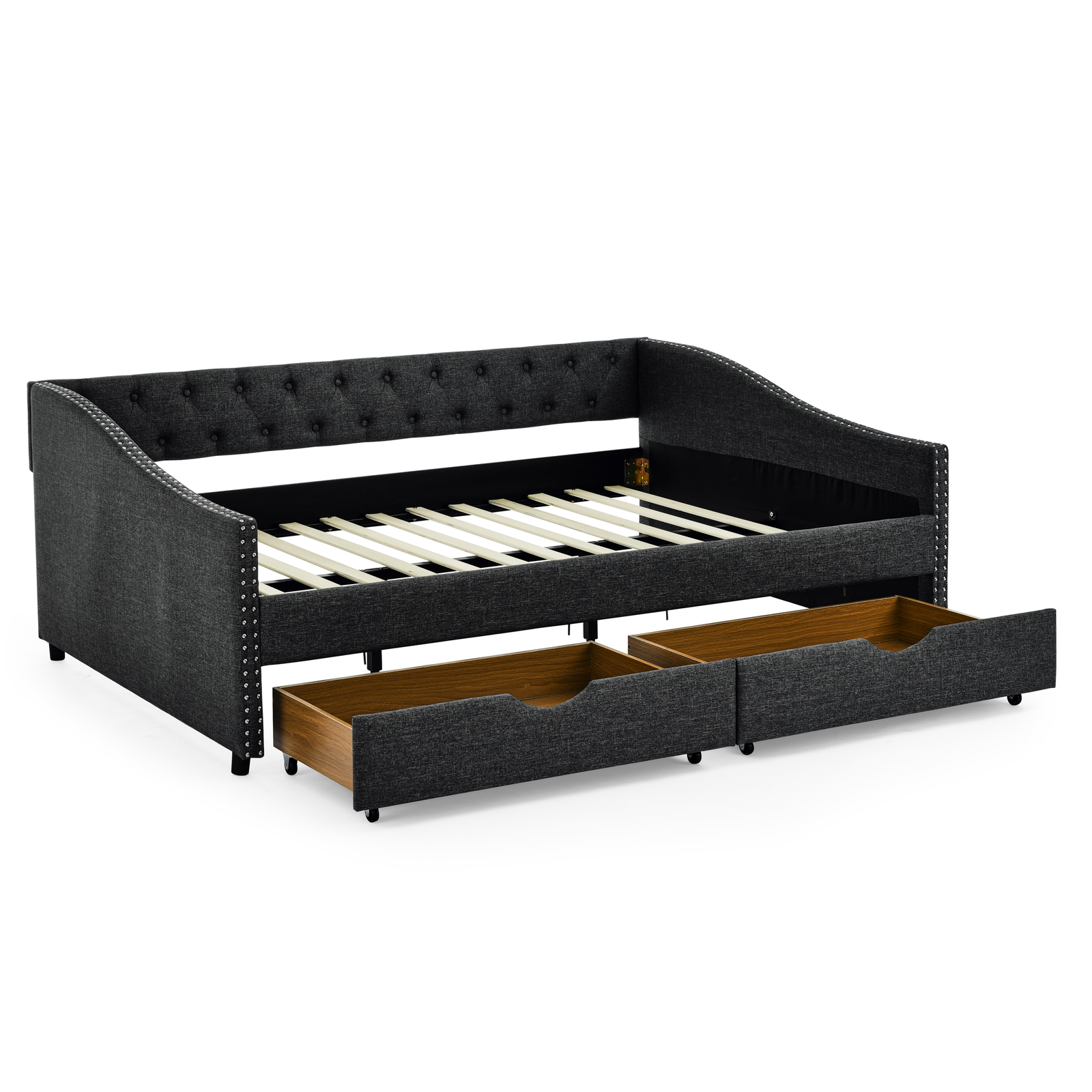 Full Size Daybed with Drawers Upholstered Tufted Sofa Bed, with Button on Back a