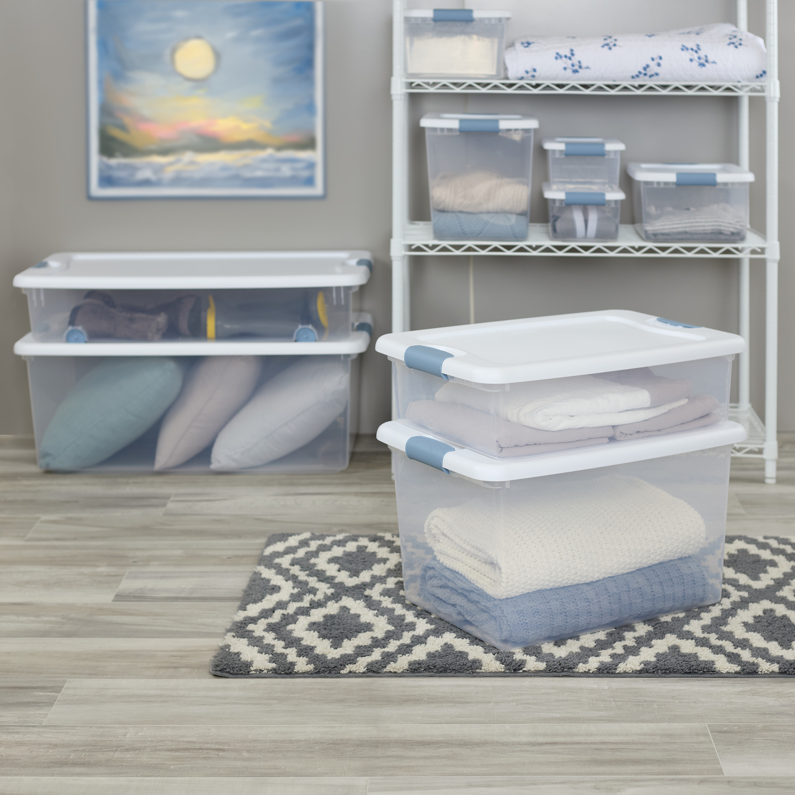 Sterilite 32 Qt Plastic Clear Stackable Latching Storage Box Container (12 Pack)