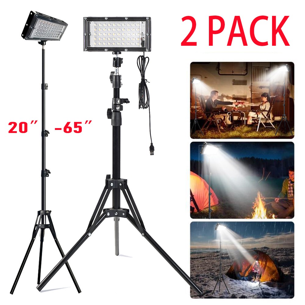 2pcs Adjustable 22000 Lumen LED Work Lights with Foldable Tripod Stand 6500K US
