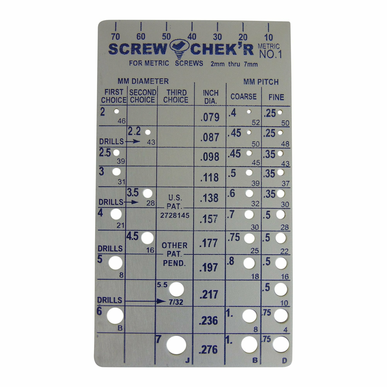 Metric Screw Checker (2mm to 7mm) - Made in USA