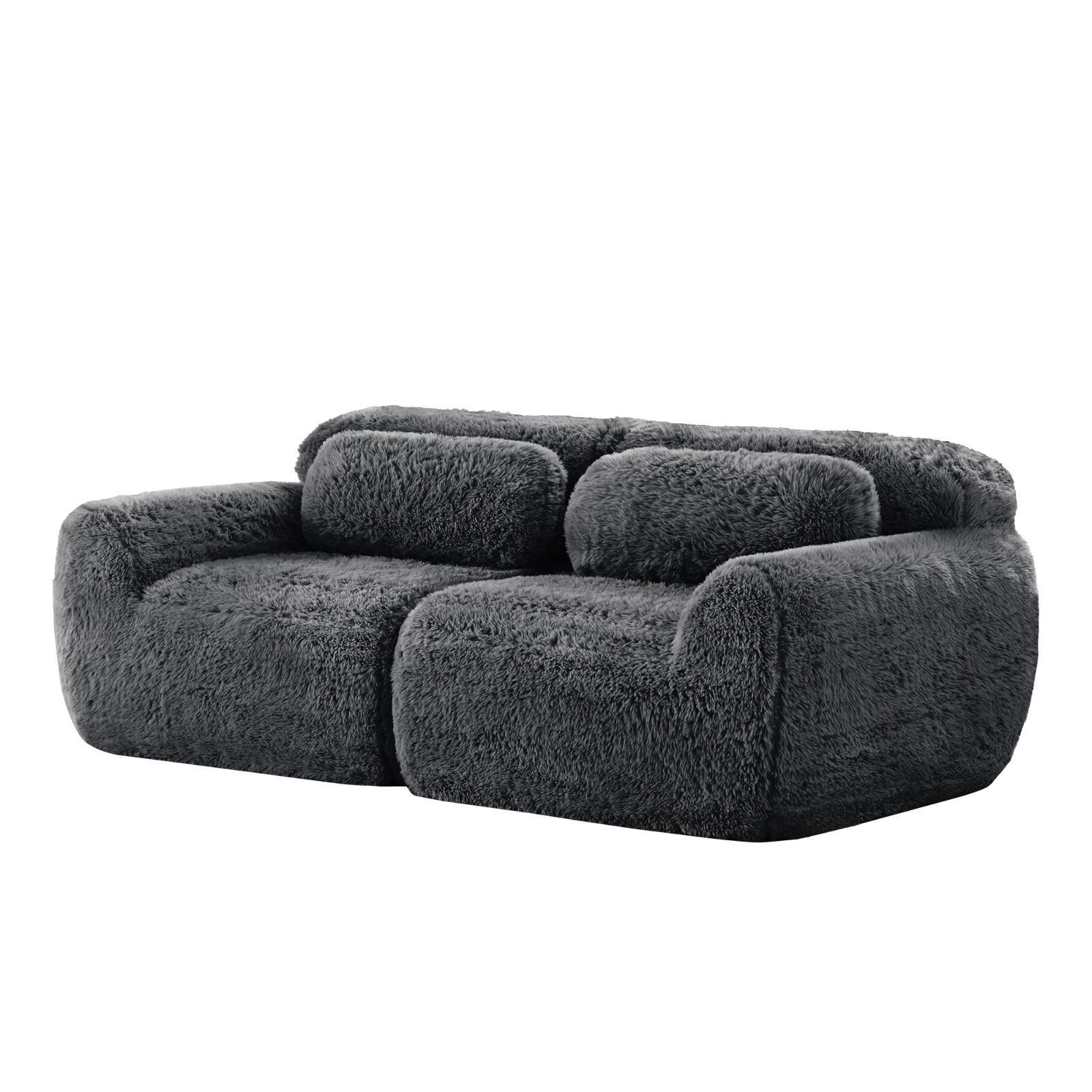 Dark Grey Modular Sectional Sofa for Living Rooms, 2-Seater Design with Plush