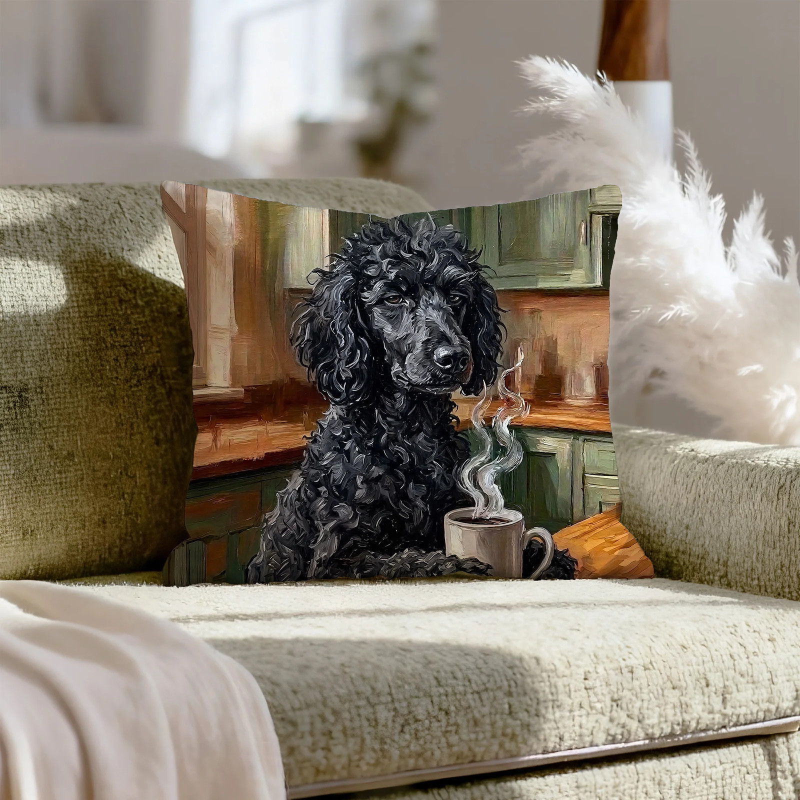 "Before Coffee" - Poodle Pillow Cover - Dog Lover Home Decor