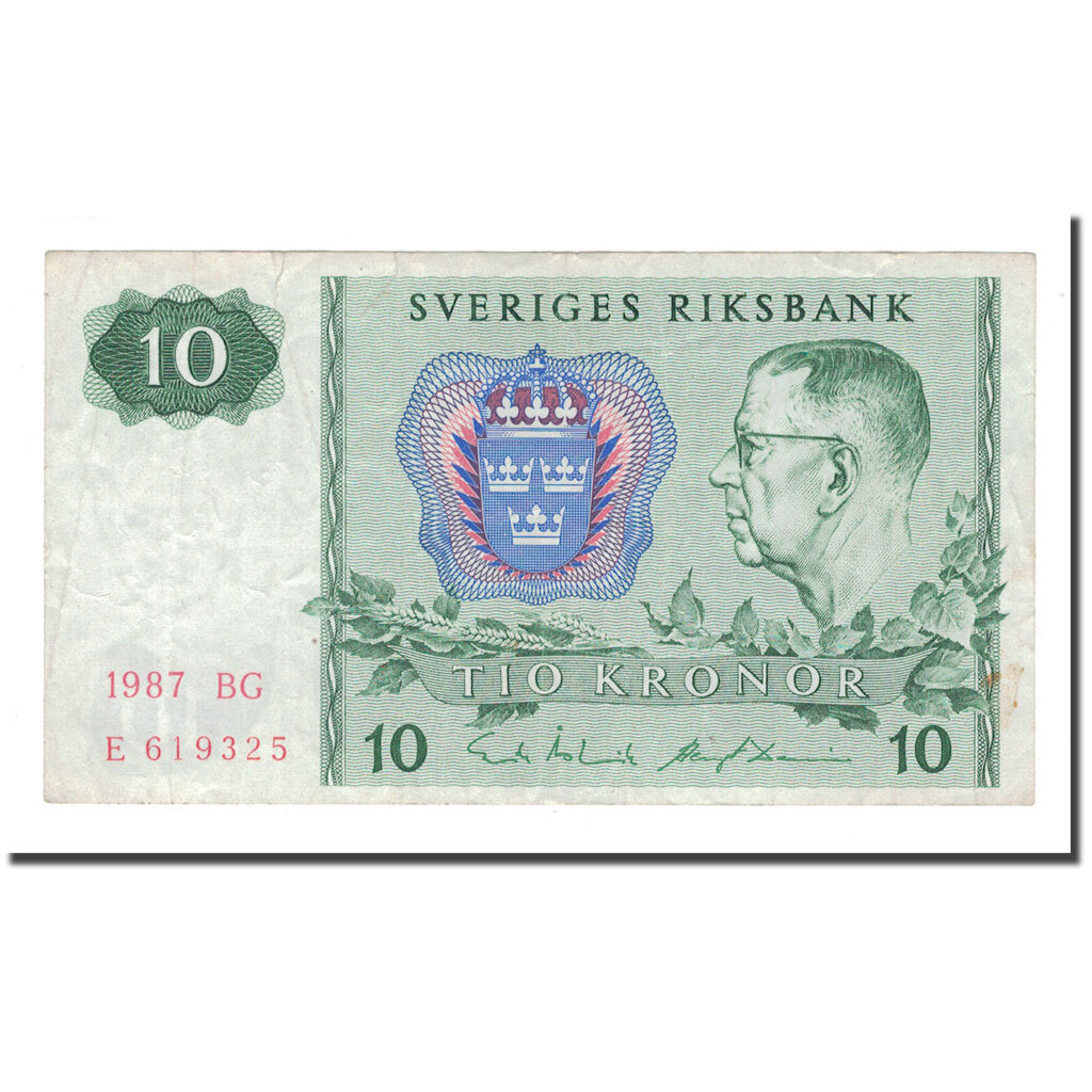 [#142524] Banknote, Sweden, 10 Kronor, 1987, KM:52e, VF(20-25)