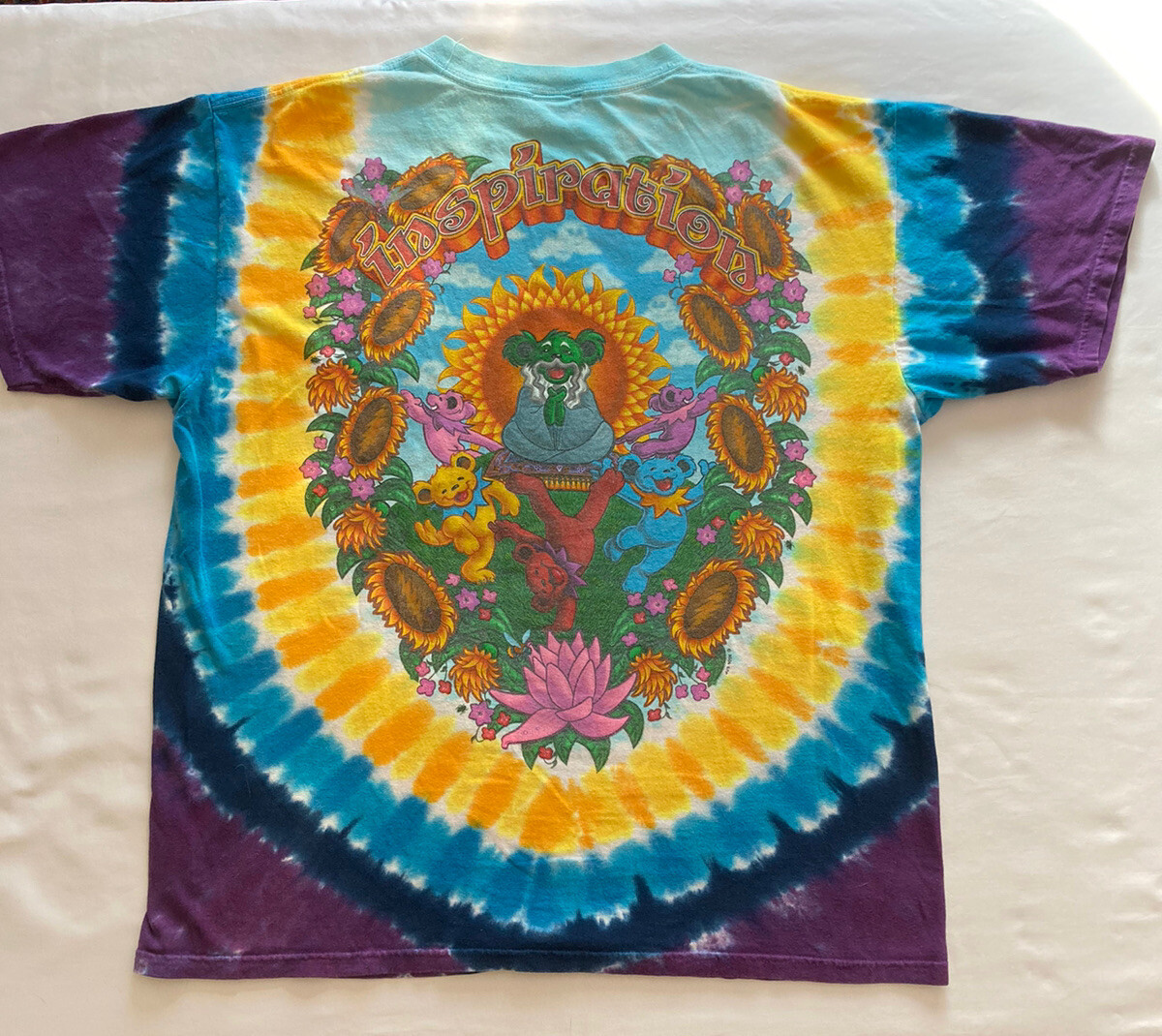 Vintage Grateful Dead Dancing Bear tie-dyed T-shirt with sunflowers Large Groovy