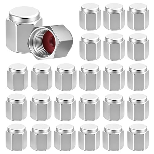 24 Pcs Metal Valve Stem Caps, Hexagon Valve Stem Caps, Silver Dust Proof Tire