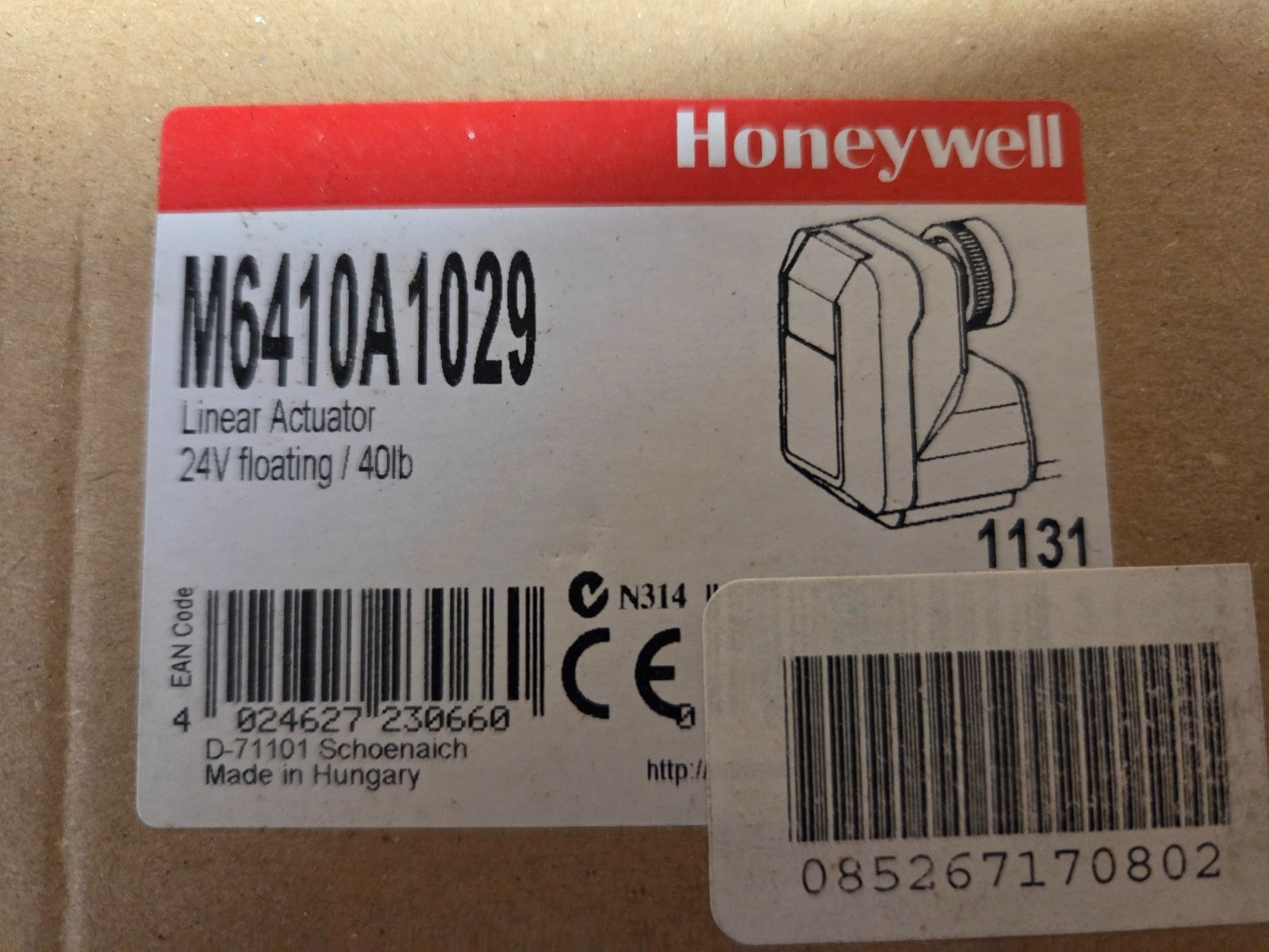 Honeywell M6410A1029 Linear Valve Actuator 24VAC Floating 40.5 lbf New Open Box