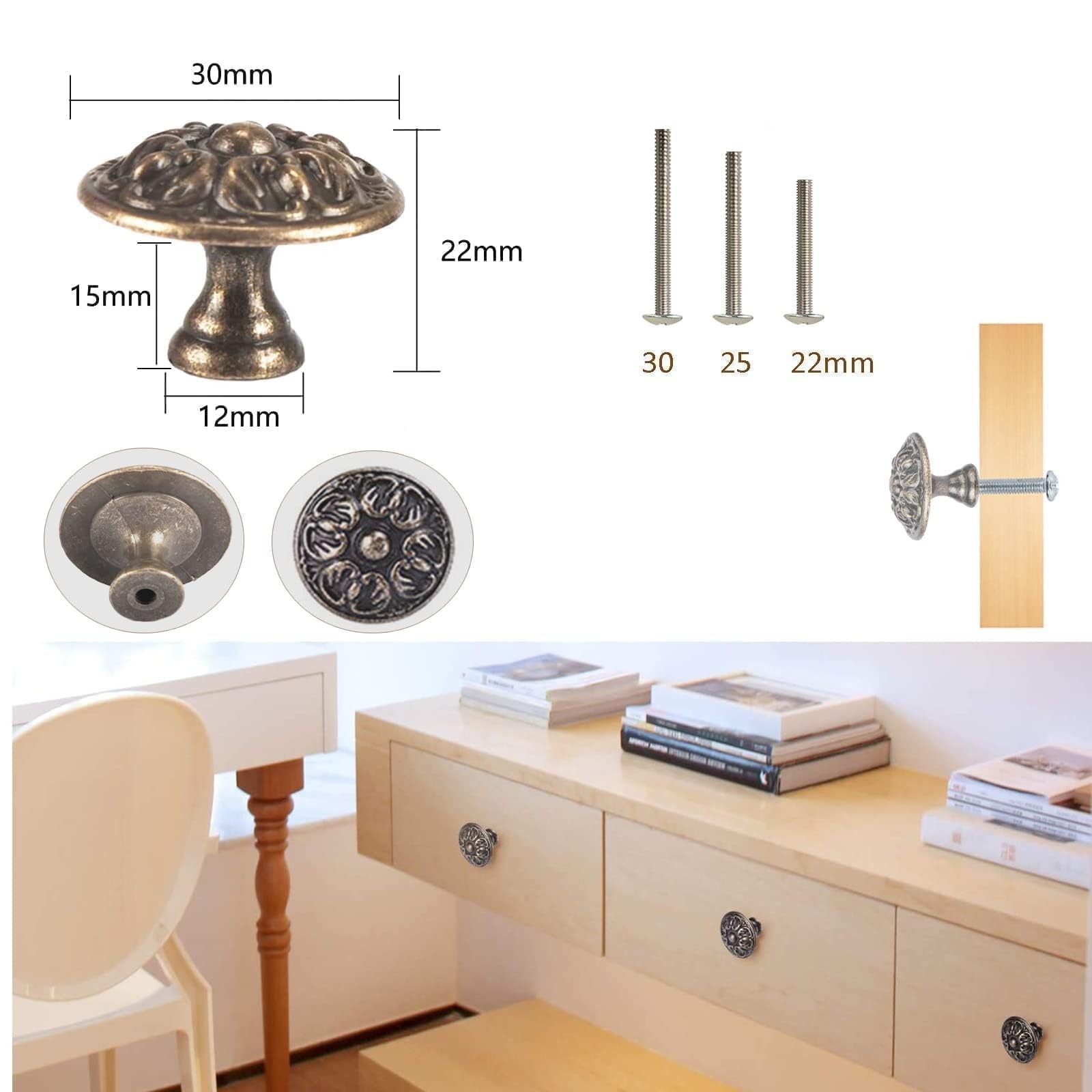 OctinPris 4X Euro Style Antique Brass Kitchen Cabinet Knobs 4pack, Bronze