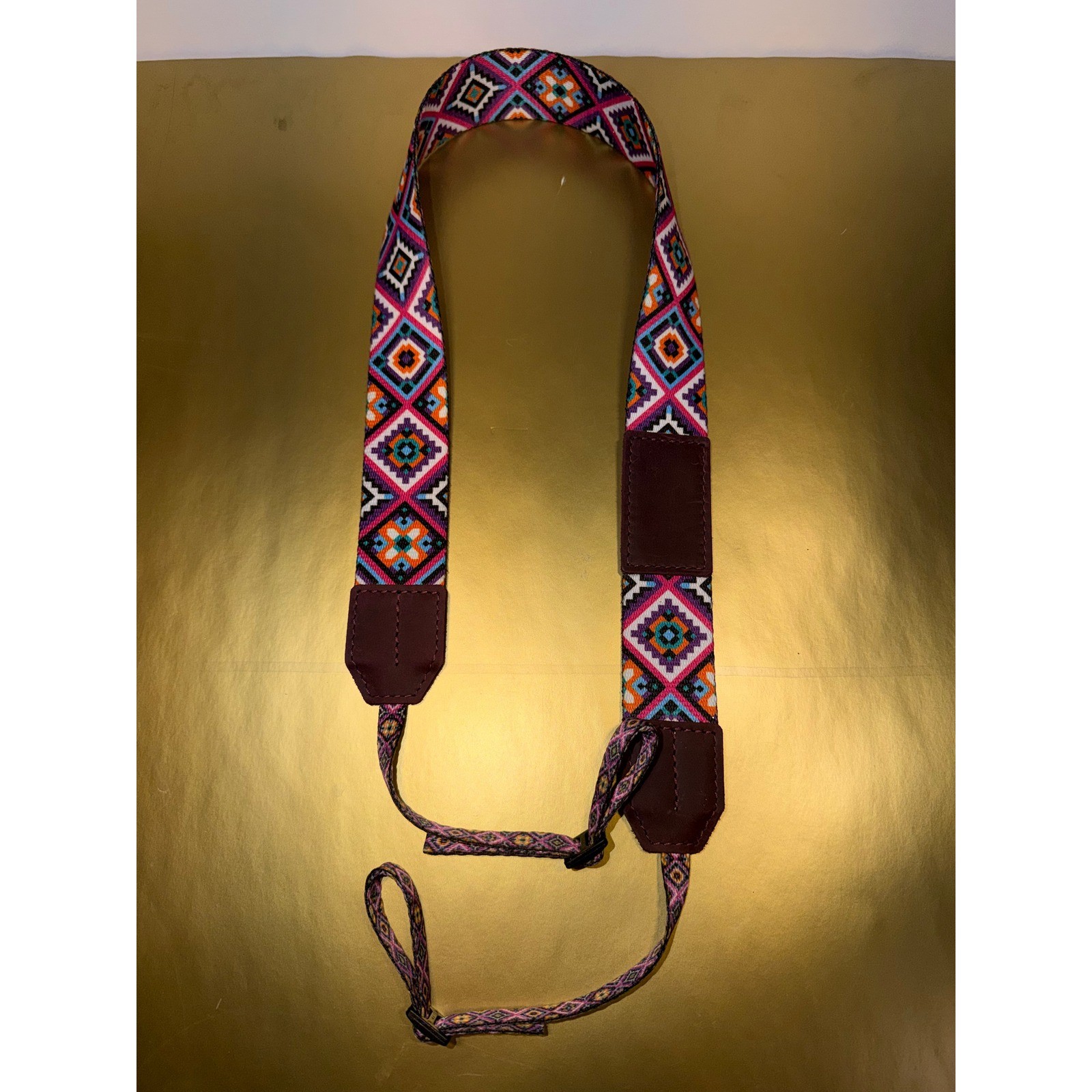 Multicolor Geometric Woven Camera Strap Adjustable Boho Diamond Pattern