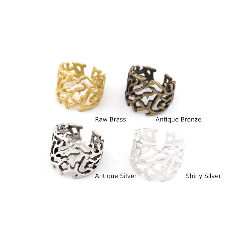 Coral Shape Adjustable Ring Raw brass,Antique Silver,Shiny Silver 8us size 3492