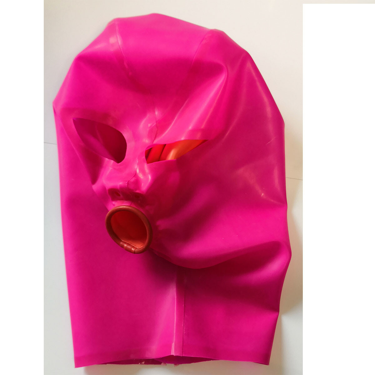 Rose Red Sexy Latex Hood Rubber Mask Long Nose Tube Mouth Sheath with Back Zip