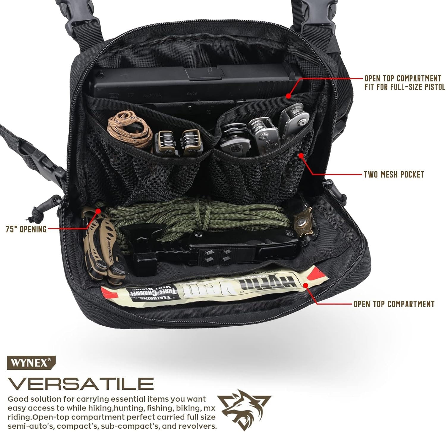 Adjustable Tactical Chest Pack with Padded Back - 5 Compartments for Essentials