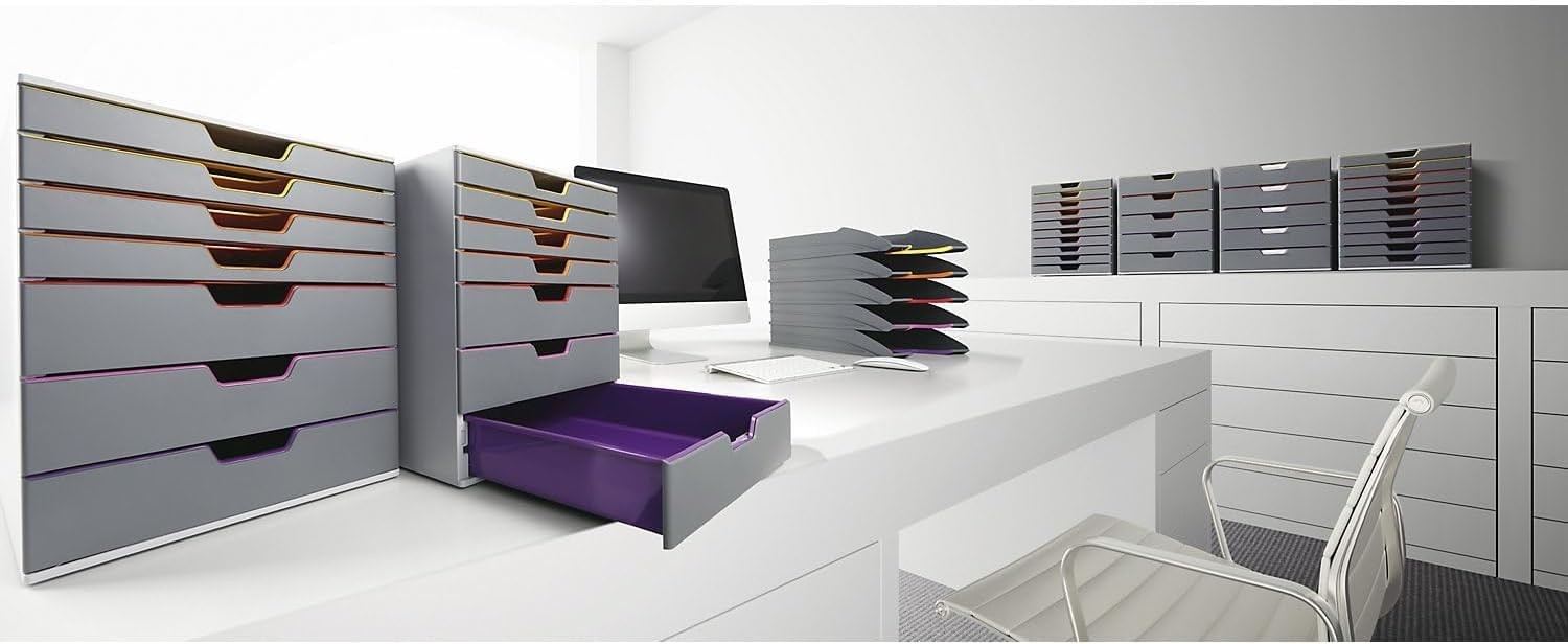 Varicolor 10 Drawer Unit Gray Desktop Drawer Set W/ 10 Color Coded Draws Letter