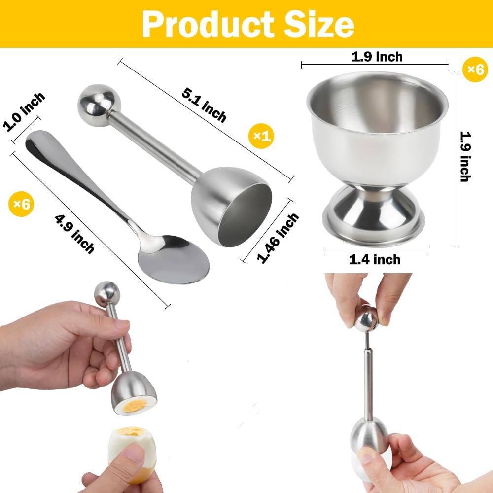 Mulaibdin Egg Cracker Topper Set of 6, 6 Cups 6 Spoons and Medium, Solid