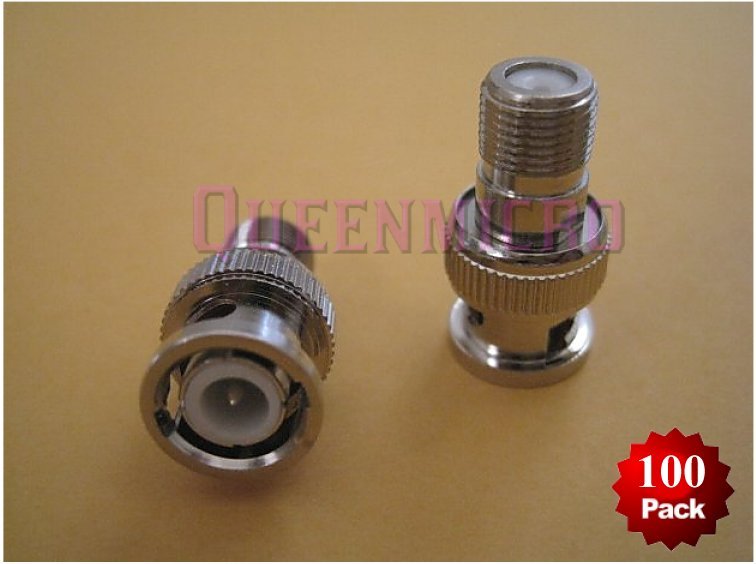 100x F-Type Female to BNC Male RF Coax Coaxial Jack Plug Connector Adapter CCTV