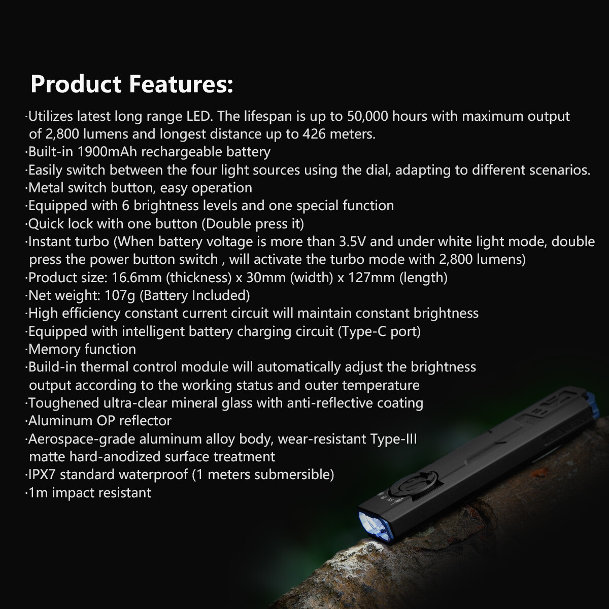 IMALENT GR35 Ultra 2800 Lumen EDC Flashlight with UV Light & Green Laser